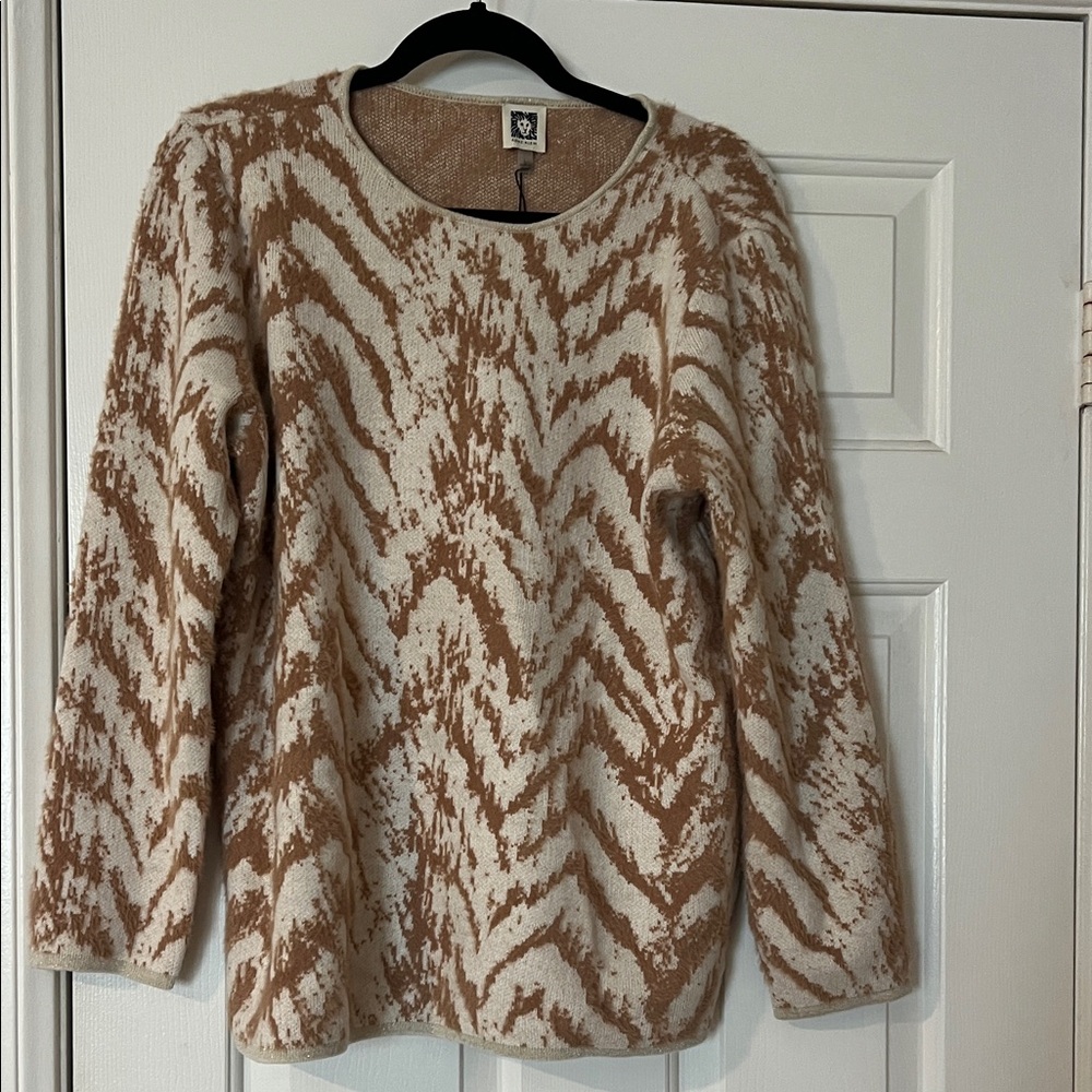 NWT Anne Klein zebra print “fuzzy” sweater. Size  large. Camel/ivory colors.